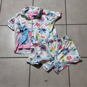 Disney Stitch White Floral Pajama Set Shorts size L(10/12)